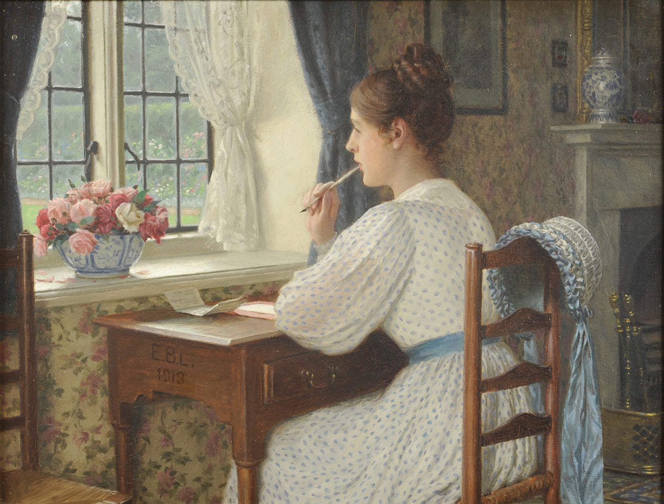 Straying Thoughts, vintage artwork by Edmund Blair Leighton, 12x8" (A4) Poster