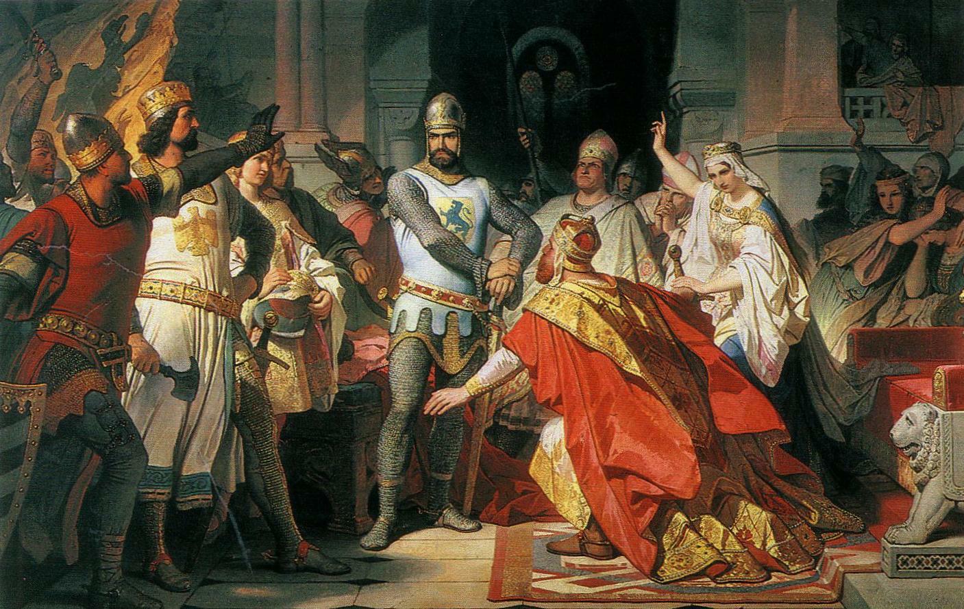Emperor Frederick Barbarossa and Duke Henry the Lion in Chiavenna (1176), vintage artwork by Philipp von Foltz, A3 (16x12") Poster Print