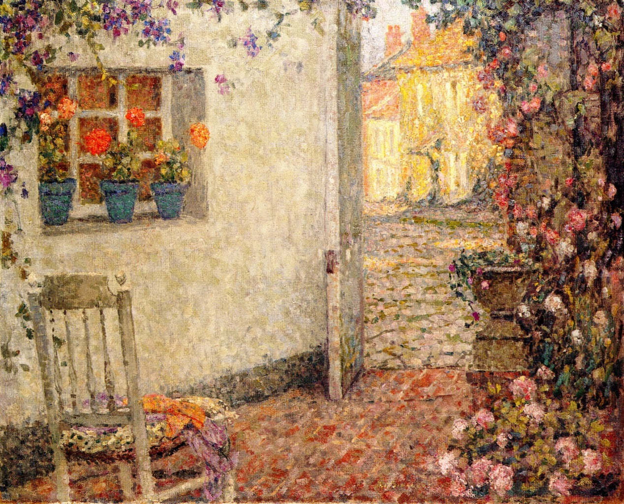 A Flowered Threshold, vintage artwork by Henri Le Sidaner, 12x8" (A4) Poster