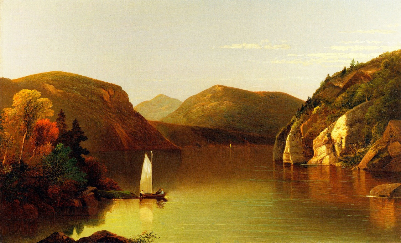 Setting Sail on a Lake in the Adirondacks, vintage artwork by Nelson Augustus Moore, 12x8" (A4) Poster
