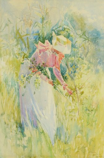 Picking Wildflowers, vintage artwork by Rhoda Holmes Nicholls, 12x8" (A4) Poster
