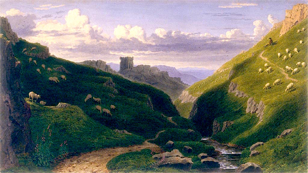 Peveril's Castle in the Peak District, Derby shire, Evening, vintage artwork by William Turner of Oxford, A3 (16x12") Poster Print