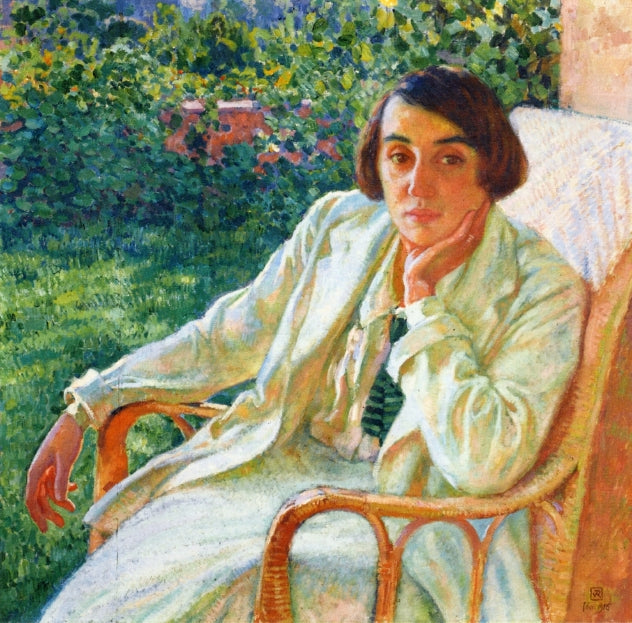 Elizabeth van Rysselberghe in a Cane Chair, vintage artwork by Theo van Rysselberghe, 12x8" (A4) Poster