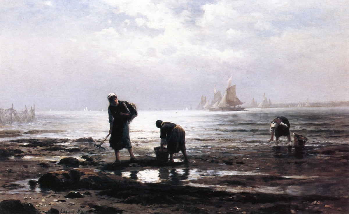 Oyster Gatherers, vintage artwork by Edward Moran, 12x8" (A4) Poster