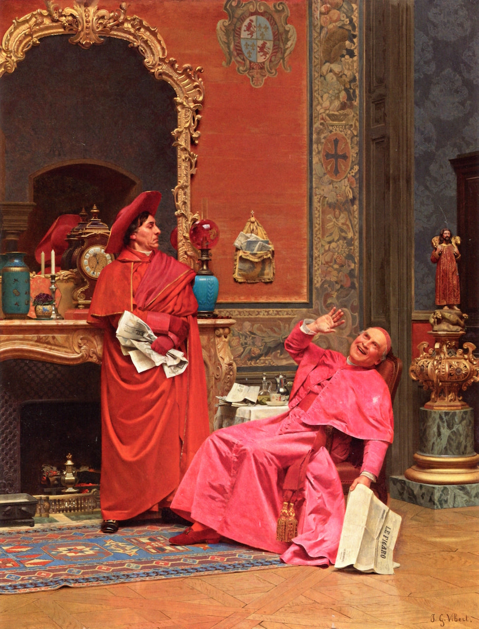 Newspapers, vintage artwork by Jehan-Georges Vibert, 12x8" (A4) Poster