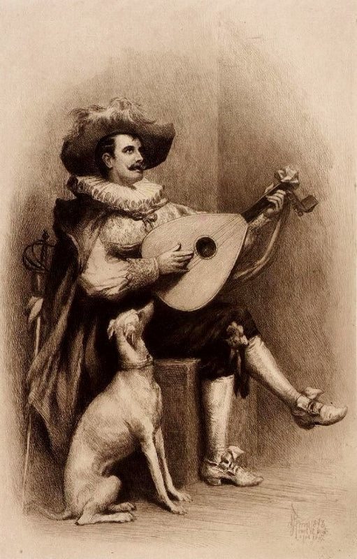Musician and dog, vintage artwork by Stephen James Ferris, 12x8" (A4) Poster