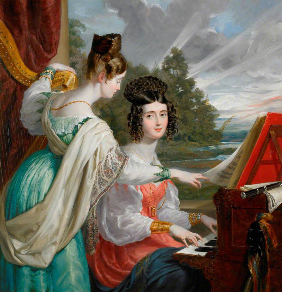 The Hon. Charlotte Stuart and the Hon. Louisa Stuart, Daughters of Charles Stuart, Baron Stuart de Rothesay, Diplomat, vintage artwork by George Hayter, 12x8" (A4) Poster