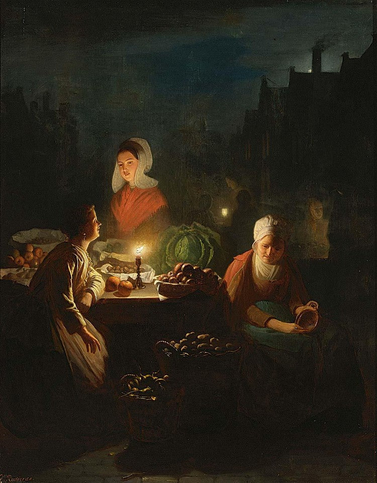 A Vegetable Seller by Candlelight, vintage artwork by Johannes Rosierse, A3 (16x12") Poster Print
