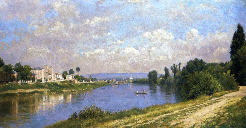 The Seine at la Garenne Saint-Denis, vintage artwork by Stanislas Lepine, 12x8" (A4) Poster