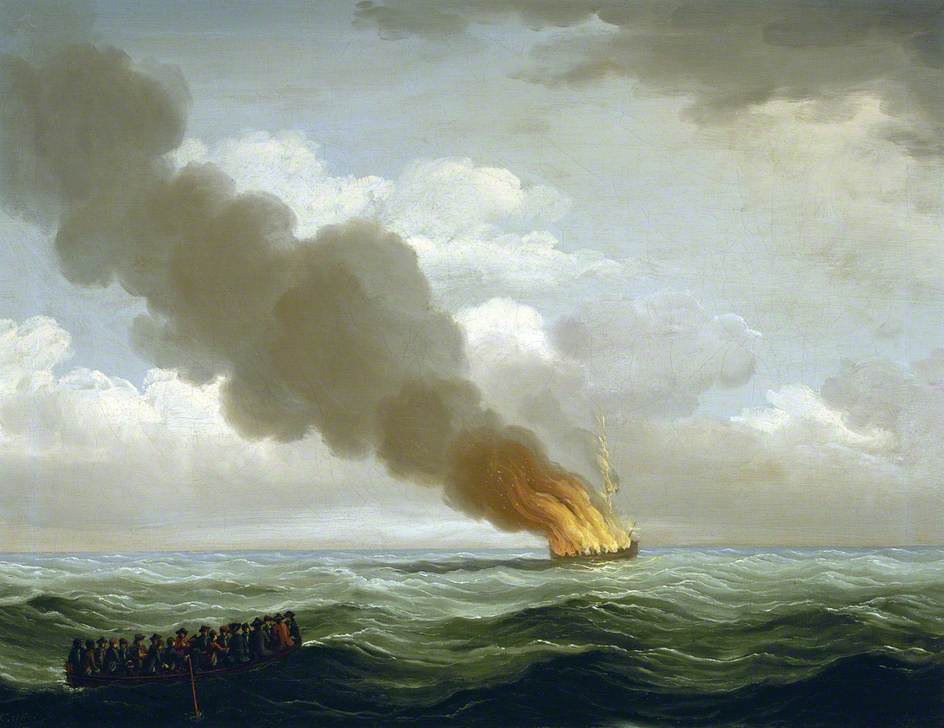 The 'Luxborough' Galley Burnt Nearly to the Water 25 June 1727, vintage artwork by John Cleveley the Elder, 12x8" (A4) Poster