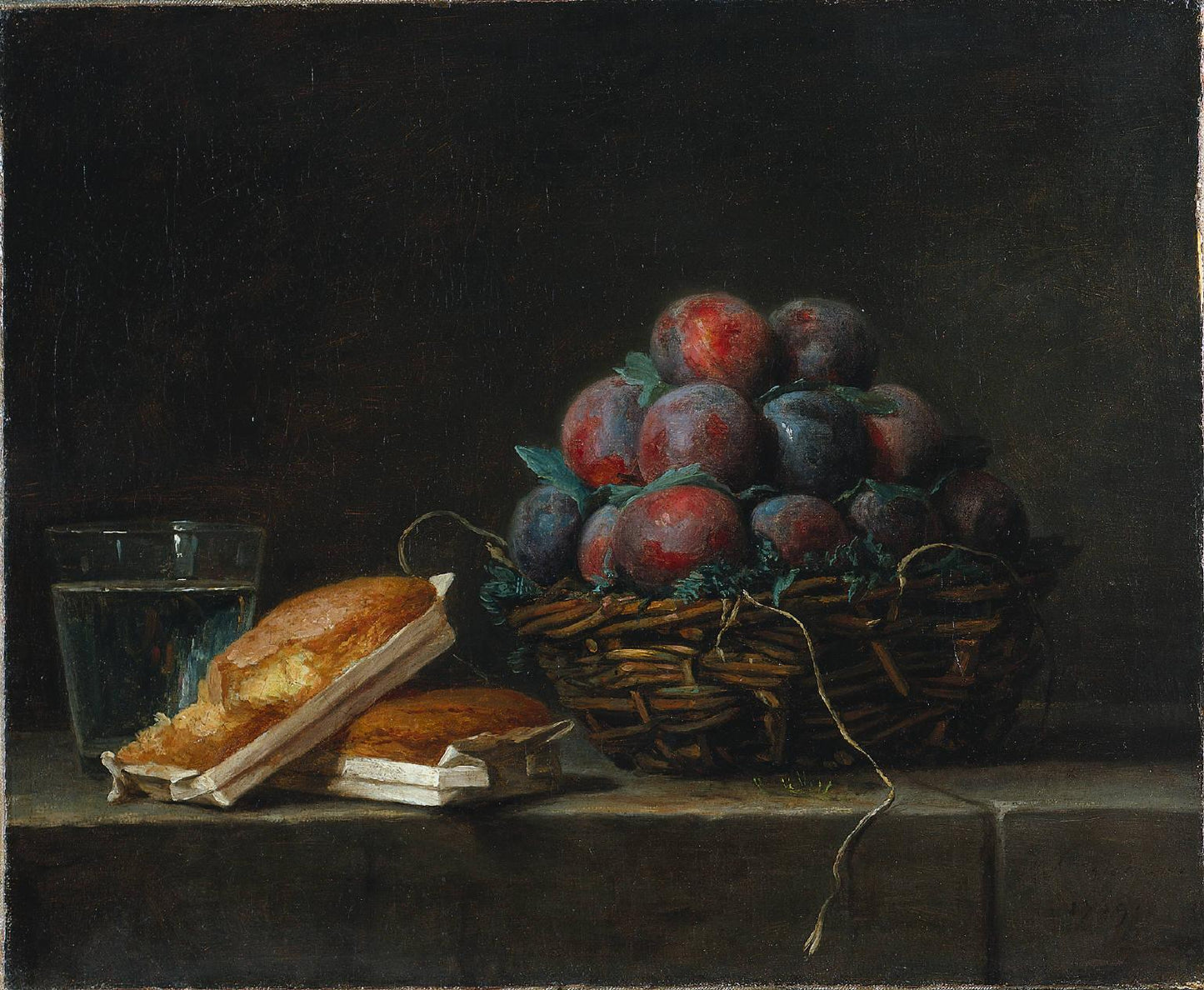Basket of Plums, vintage artwork by Anne Vallayer-Coster, 12x8" (A4) Poster