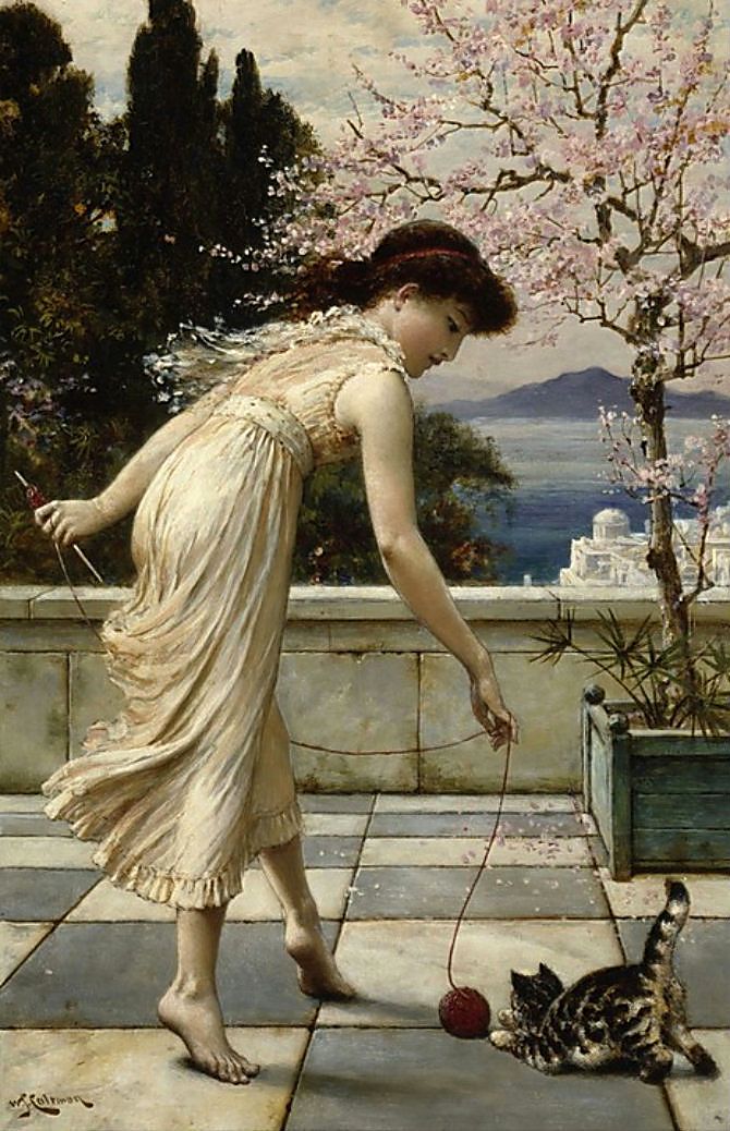 Teasing the Kitten, vintage artwork by William Stephen Coleman, 12x8" (A4) Poster