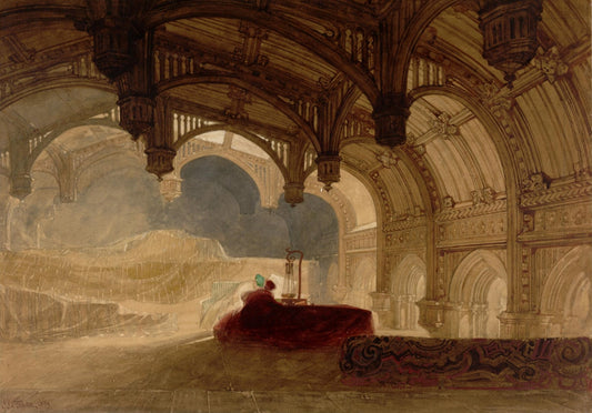 Interior of Crosby  Hall, Bishopsgate, vintage artwork by John Sell Cotman, 12x8" (A4) Poster