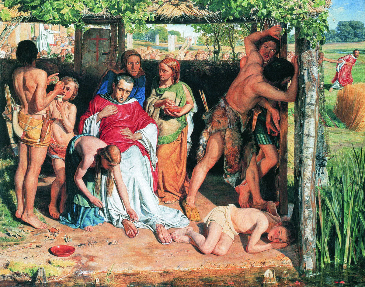 A Converted British Family Sheltering a Christian Missionary from the Persecution of the Druids, vintage artwork by William Holman Hunt, 12x8" (A4) Poster