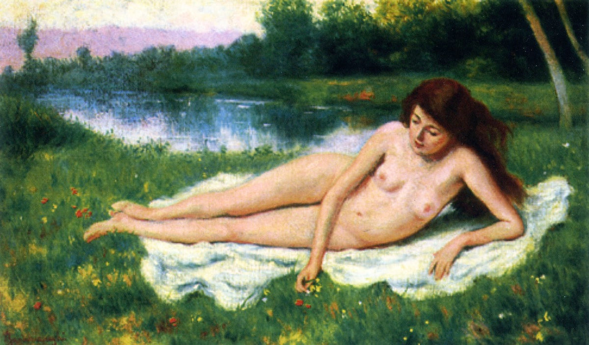 Nude Outdoors, vintage artwork by Federico Zandomeneghi, 12x8" (A4) Poster