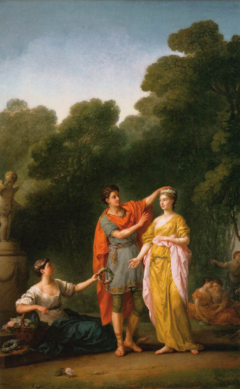 Lover Crowning his Mistress, vintage artwork by Joseph Marie Vien, 12x8" (A4) Poster