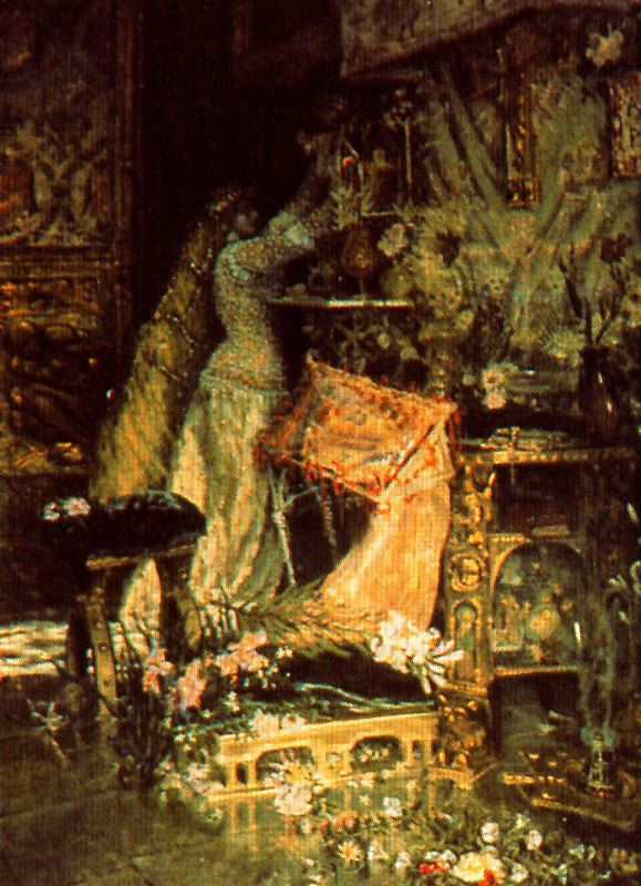 Dama adornando un altar, vintage artwork by Antonio Muñoz Degrain, 12x8" (A4) Poster