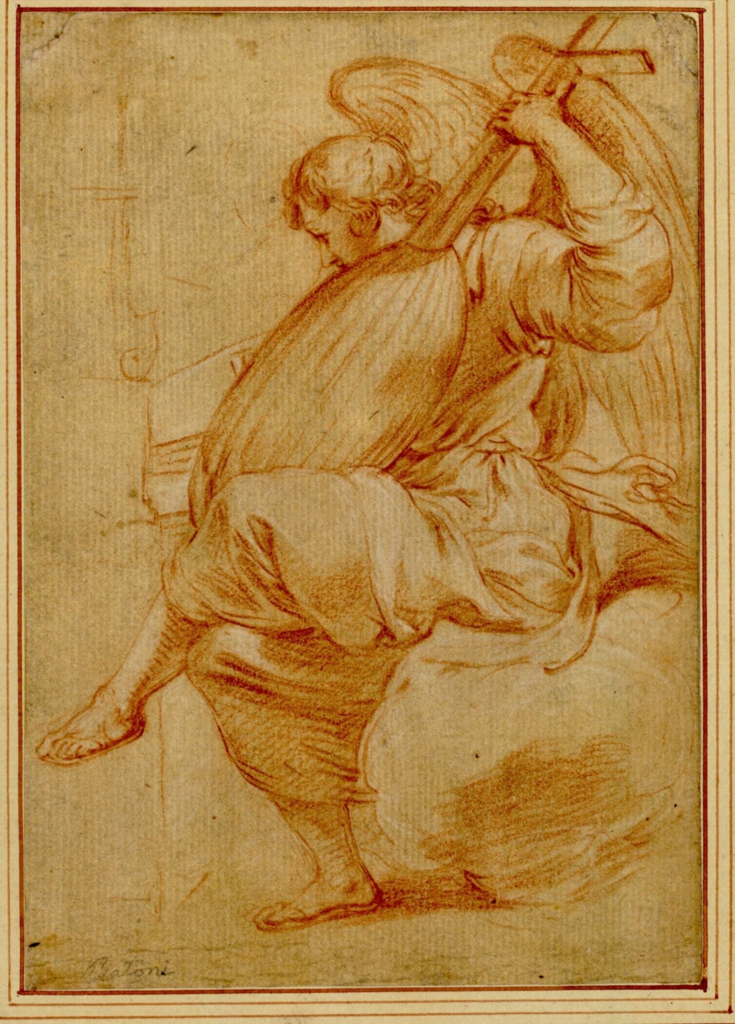 An Angel Playing the Mandolin in the Clouds, vintage artwork by Pompeo Batoni, 12x8" (A4) Poster