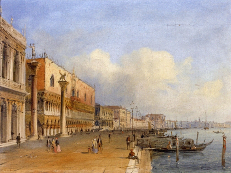 View of Venice from the Riva deli Schiavoni, vintage artwork by Carlo Grubacs, A3 (16x12") Poster Print