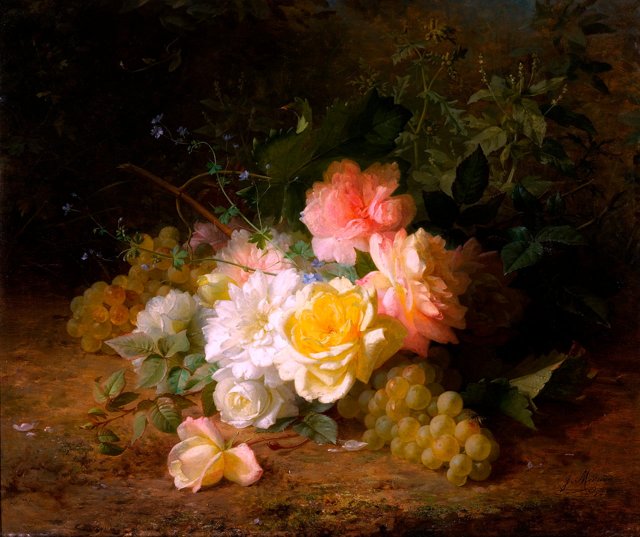 Roses and Grapes by Jules Ferdinand Medard,A3(16x12")Poster