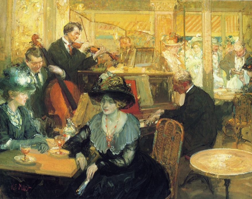 Cafe de la Paix, vintage artwork by Richard Edward Miller, 12x8" (A4) Poster