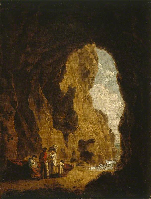 Cave in St Catherine's Rock, Tenby , Pembrokeshire, vintage artwork by Julius Caesar Ibbetson, 12x8" (A4) Poster