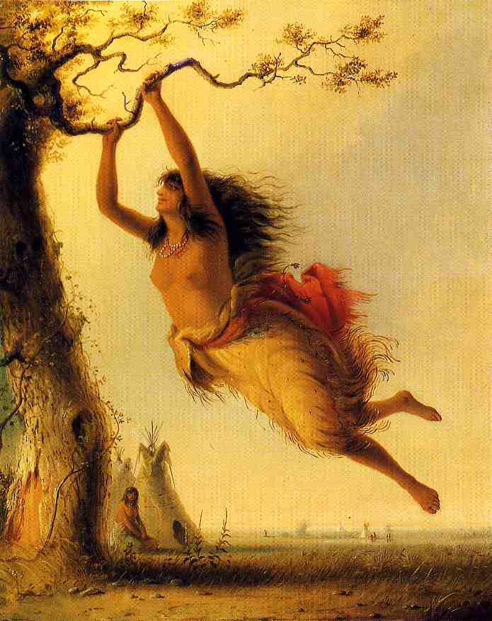 Indian Girl Swinging, vintage artwork by Alfred Jacob Miller, A3 (16x12") Poster Print