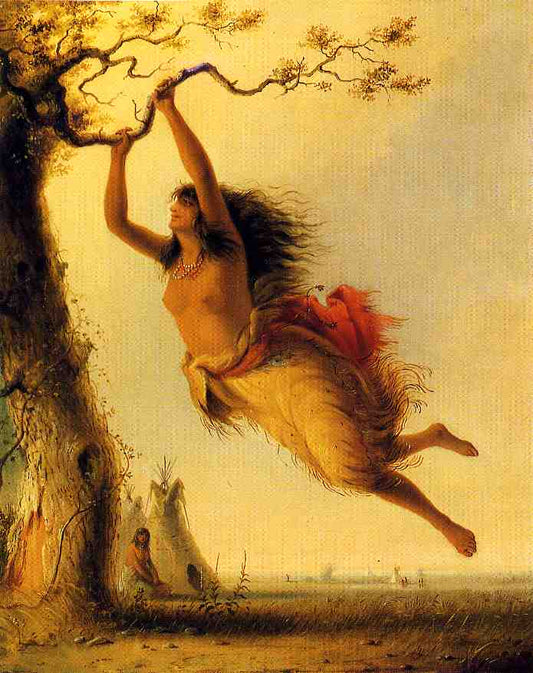 Indian Girl Swinging, vintage artwork by Alfred Jacob Miller, A3 (16x12") Poster Print