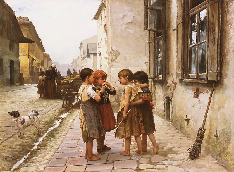 In the Street, vintage artwork by Anton Kozakiewicz, 12x8" (A4) Poster