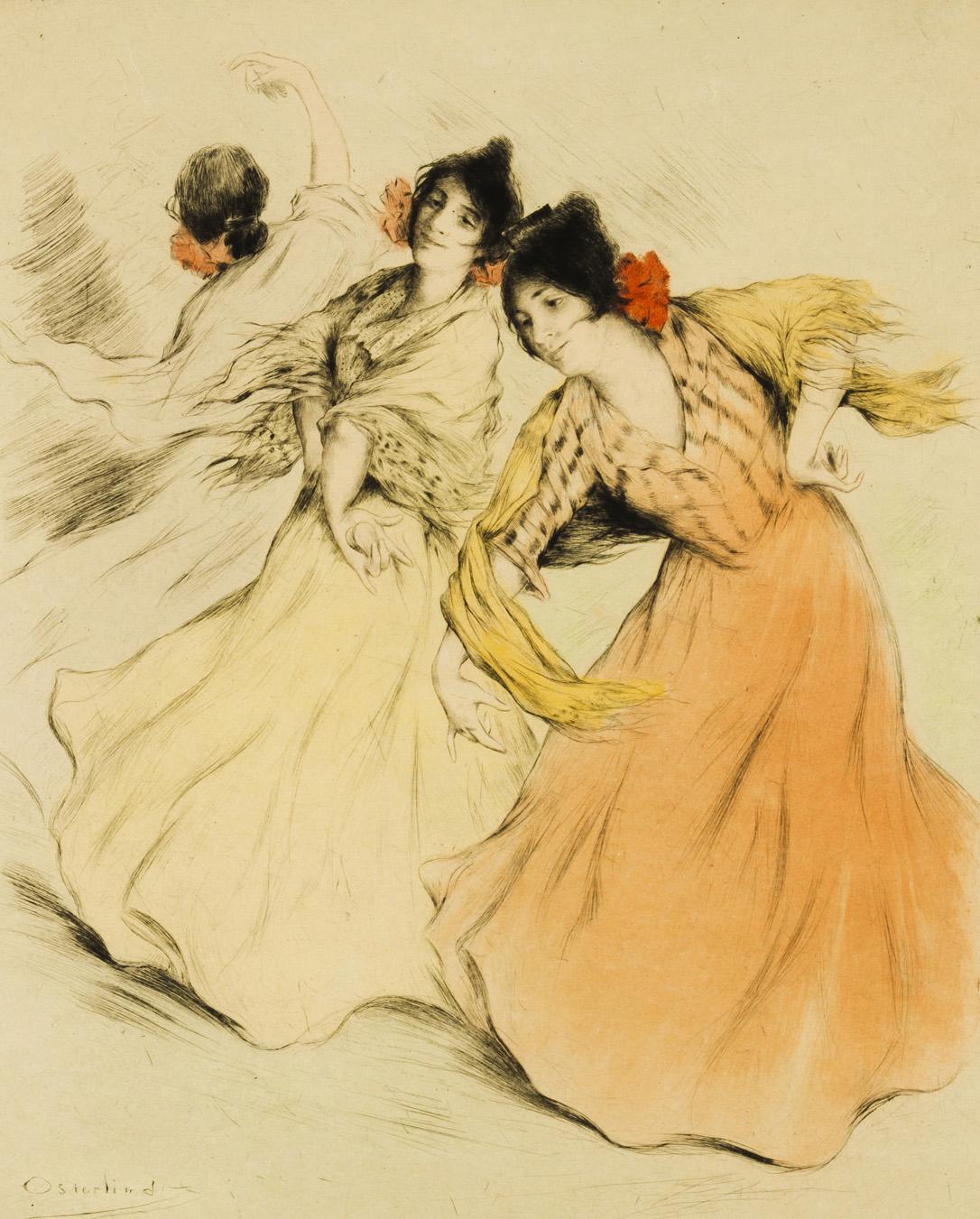 Flamenco Dancers, vintage artwork by Allan Osterlind, 12x8" (A4) Poster