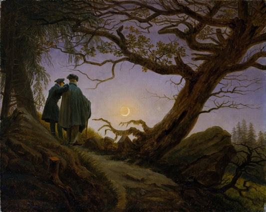 Two Men Contemplating the Moon, vintage artwork by Caspar David Friedrich, 12x8" (A4) Poster