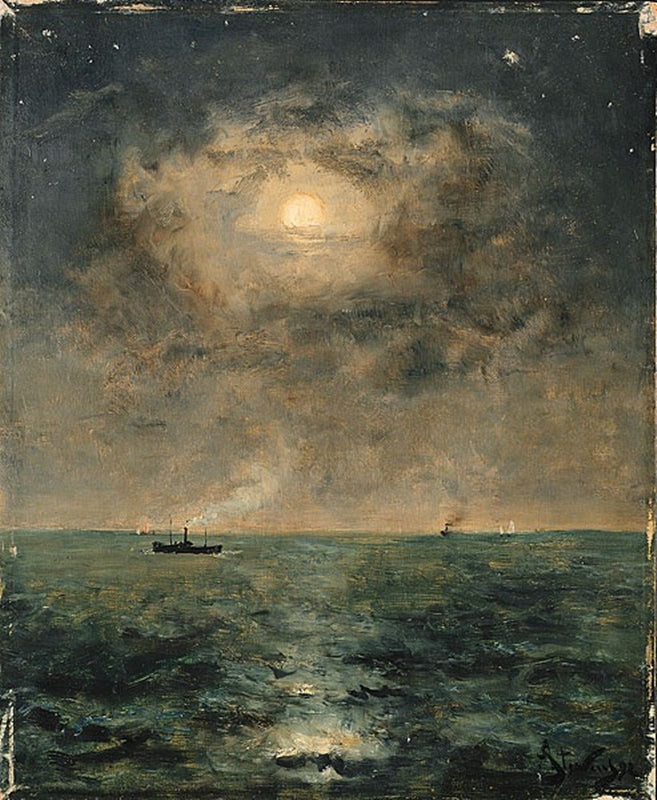 Moonlit seascape, vintage artwork by Alfred Émile Leopold Stevens, 12x8" (A4) Poster