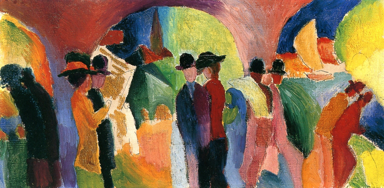 Colonnade with Sailboat I, vintage artwork by August Macke, 12x8" (A4) Poster
