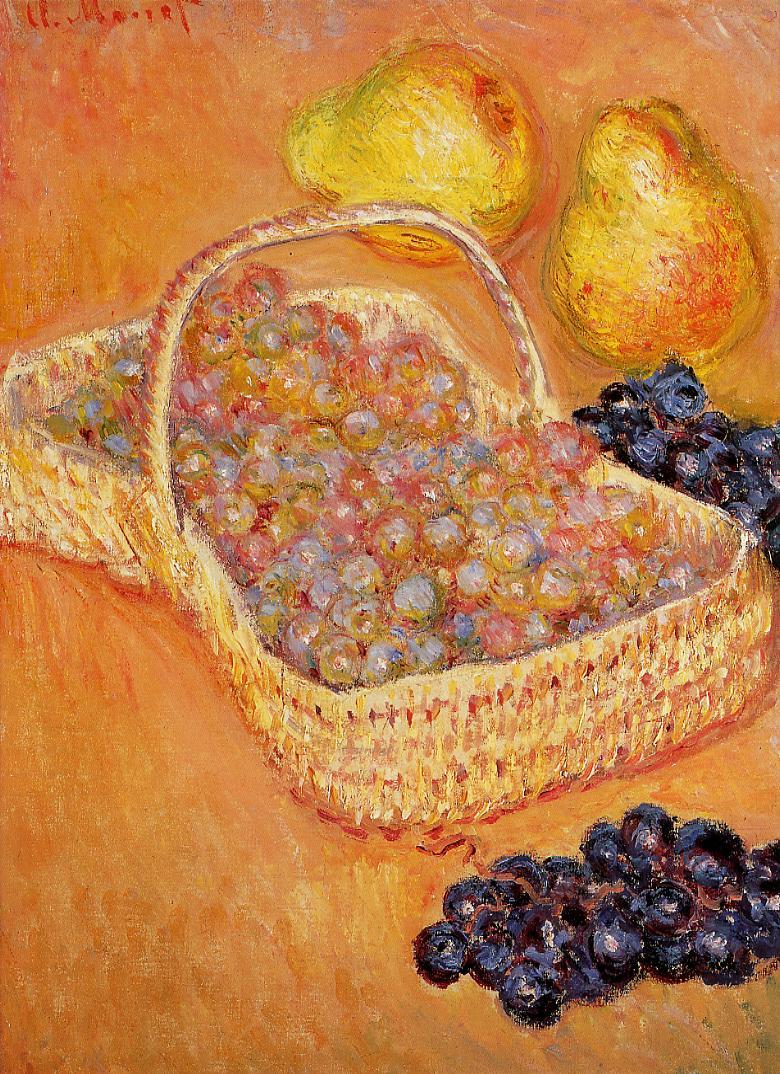 Basket of Grapes, Quinces and Pears, vintage artwork by Claude Monet, 12x8" (A4) Poster