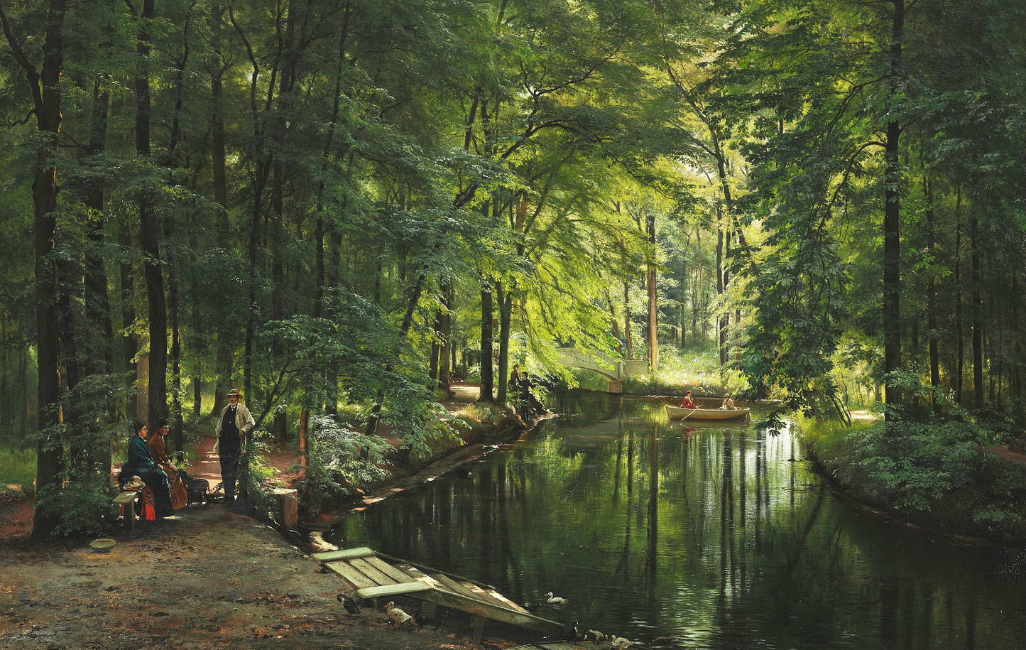 A stream in the spring woods with two women in a rowing boat., vintage artwork by Carl Frederik Aagaard, 12x8" (A4) Poster