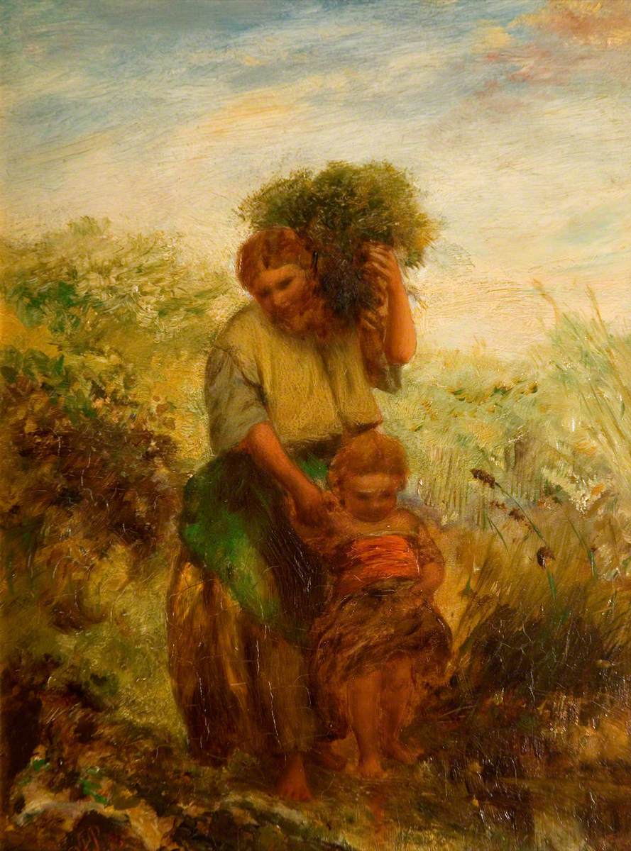 The Gorse Gatherer, Child Crossing Mountain Stream, vintage artwork by Paul Falconer Poole, R.A., R. I., A3 (16x12") Poster Print