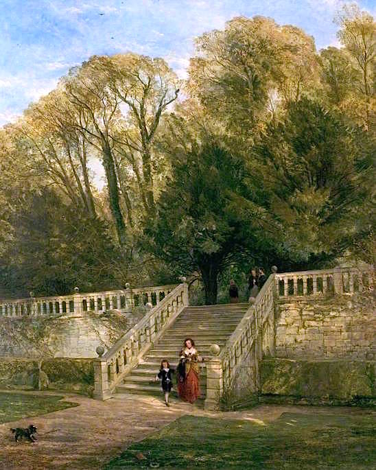 Haddon Hall Steps, Derby shire, vintage artwork by Thomas Creswick, A3 (16x12") Poster Print