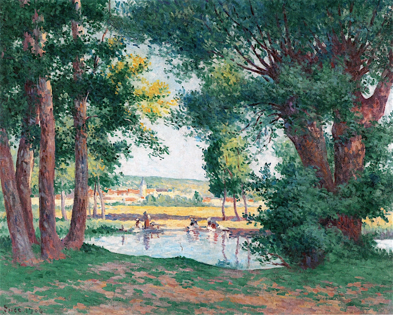 Bessy-sur-Cure, Laundering, vintage artwork by Maximilien Luce, 12x8" (A4) Poster