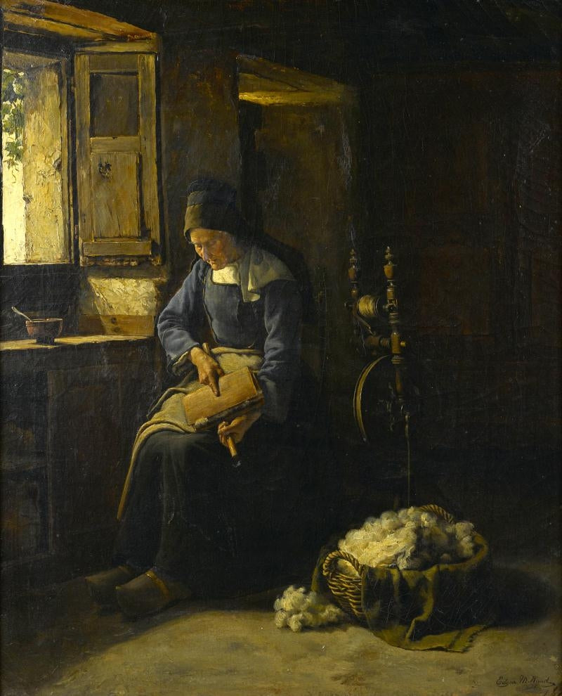 Combing Wool, vintage artwork by Edgar Melville Ward, 12x8" (A4) Poster