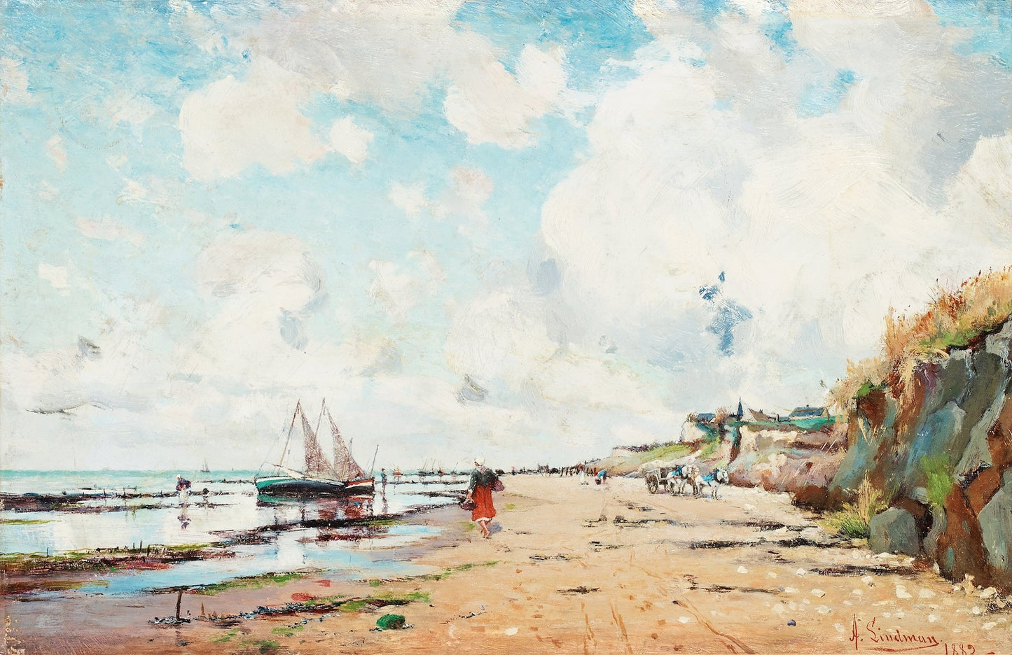 Coast of Villerville, vintage artwork by Knut Axel Lindman, 12x8" (A4) Poster