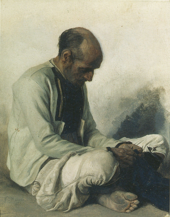 Seated Breton, vintage artwork by Charles Bargue, 12x8" (A4) Poster