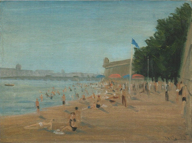 Beach in Leningrad, vintage artwork by Vladimir Grinberg, 12x8" (A4) Poster
