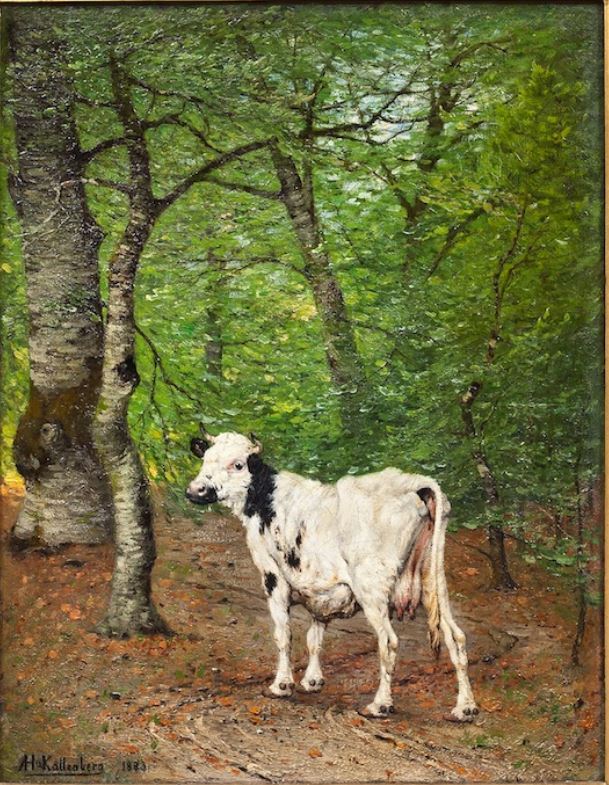Cow in the Forest, vintage artwork by Anders Kallenberg, 12x8" (A4) Poster
