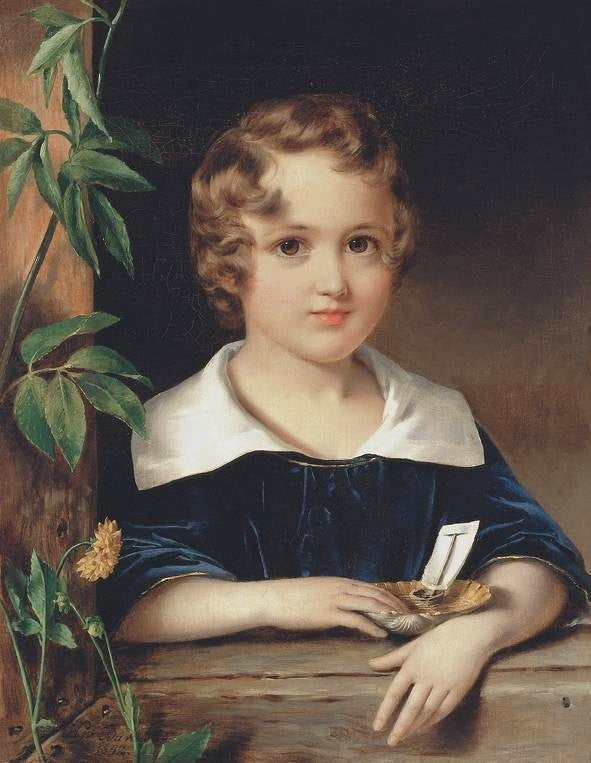 Little Boy in the Window, Nutshell with Sailing Boat, vintage artwork by Miklós Barabás, A3 (16x12") Poster Print