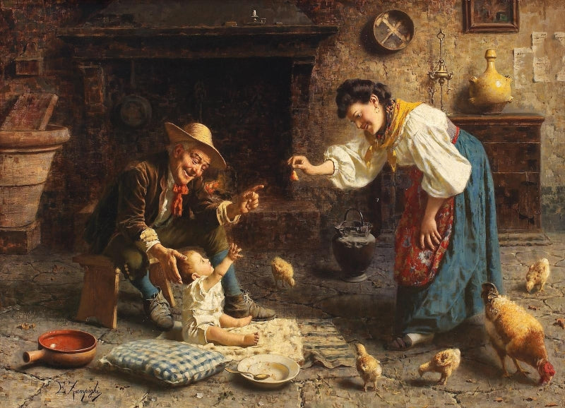Family in the kitchen by Eugenio Zampighi,A3(16x12")Poster
