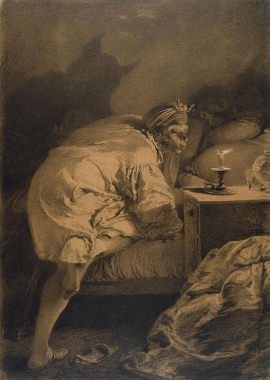 Man Blowing Out a Candle, vintage artwork by Mihály Zichy, 12x8" (A4) Poster