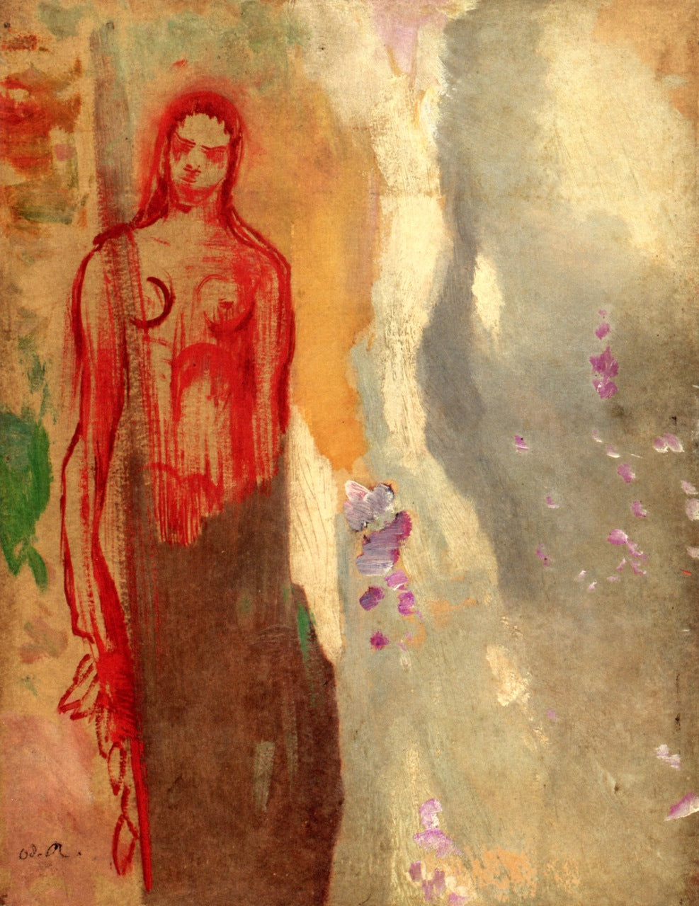 Allegory in Red, vintage artwork by Odilon Redon, 12x8" (A4) Poster