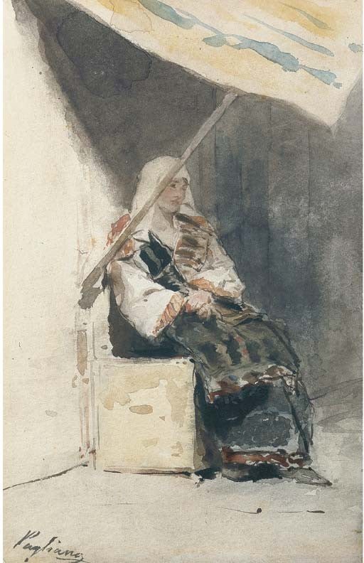 An Arab Woman, vintage artwork by Eleuterio Pagliano, 12x8" (A4) Poster