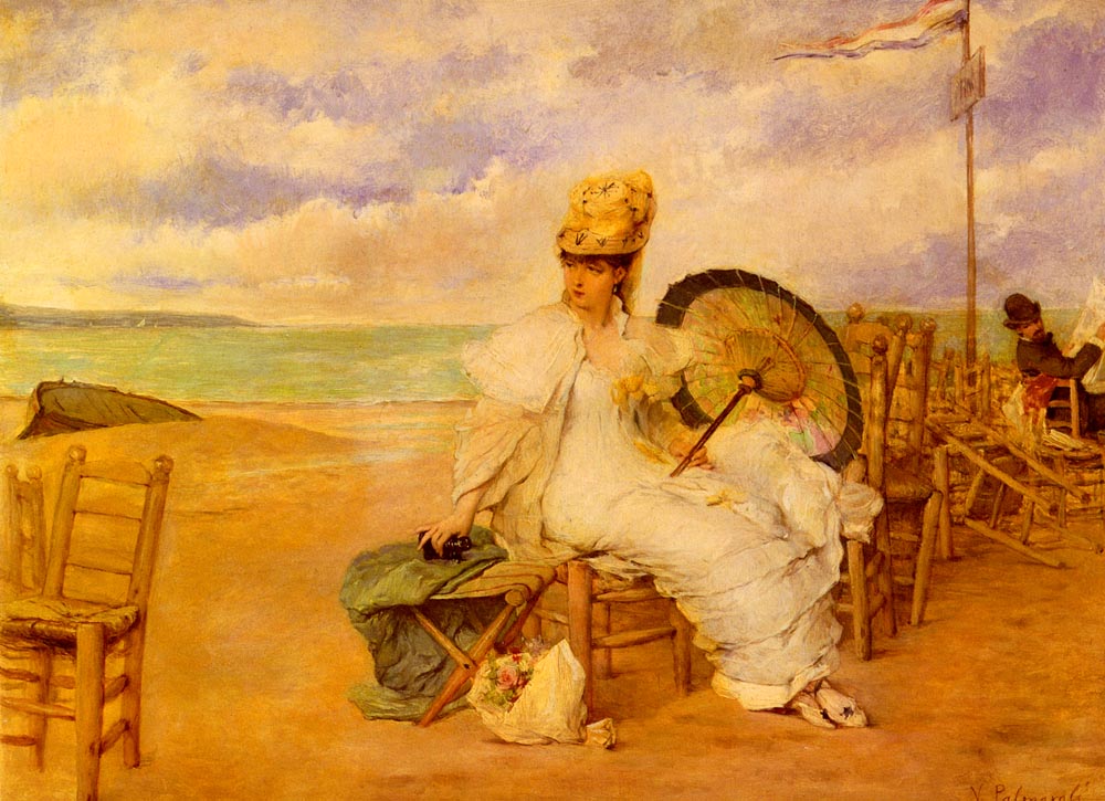 At The Beach, vintage artwork by Vicente Palmaroli y Gonzalez, 12x8" (A4) Poster