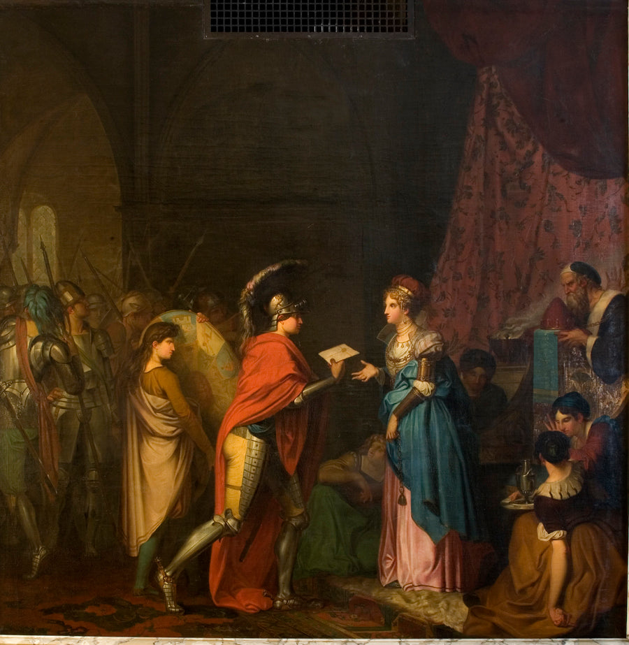 Hamlet Delivering a Letter Written by Himself to the Queen of Scotland, vintage artwork by Nicolai Abraham Abildgaard, 12x8" (A4) Poster